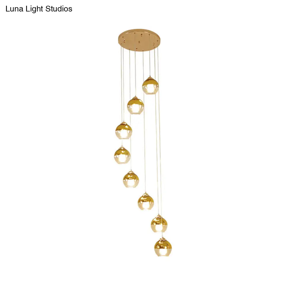 Modern Gold Cluster Pendant Lamp With Clear Glass And Led Lights - 8-Head Ceiling Fixture For Stairs