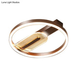 Modern Gold/Coffee Circle Frame Flush Mount Led Lamp Fixture With Warm/White Light