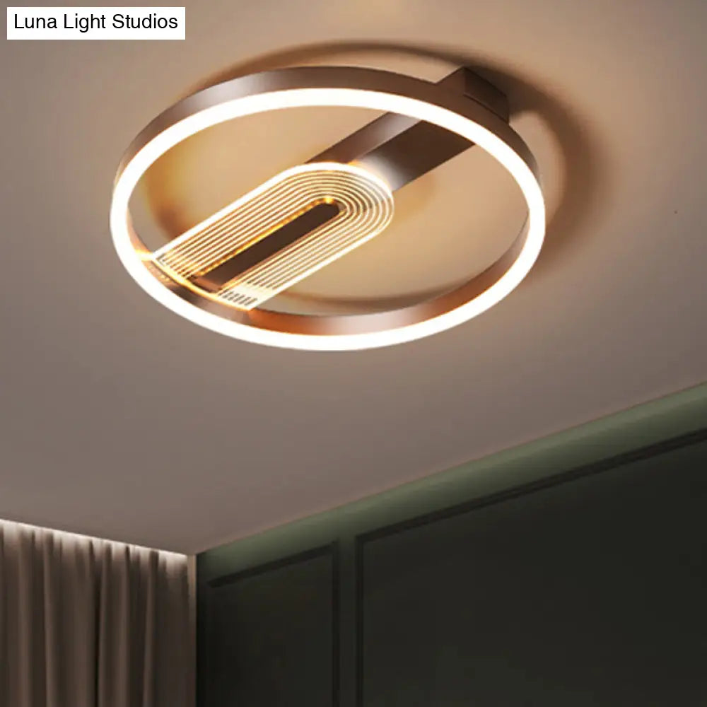 Modern Gold/Coffee Circle Frame Flush Mount Led Lamp Fixture With Warm/White Light