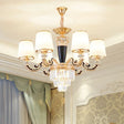 Modern Gold Conic Chandelier - Opaline Glass Pendant Light With Crystal Accent 6 /
