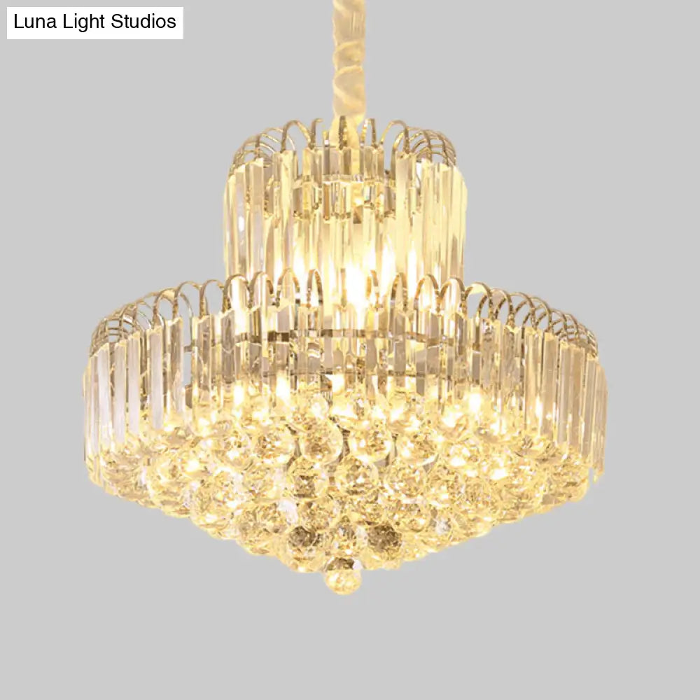 Modern Gold Conical Chandelier with Clear Crystal Shade - 6/8 Bulbs Drop Pendant Fixture
