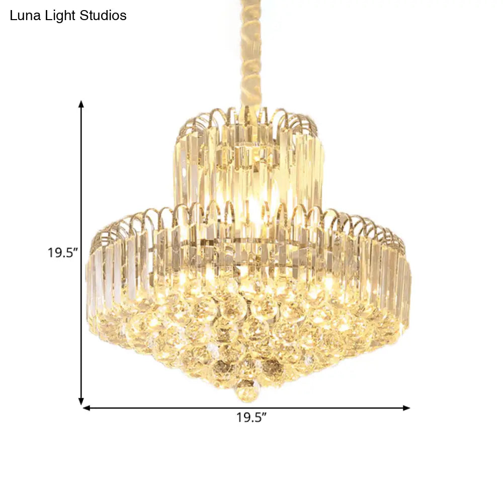Modern Gold Conical Chandelier with Clear Crystal Shade - 6/8 Bulbs Drop Pendant Fixture