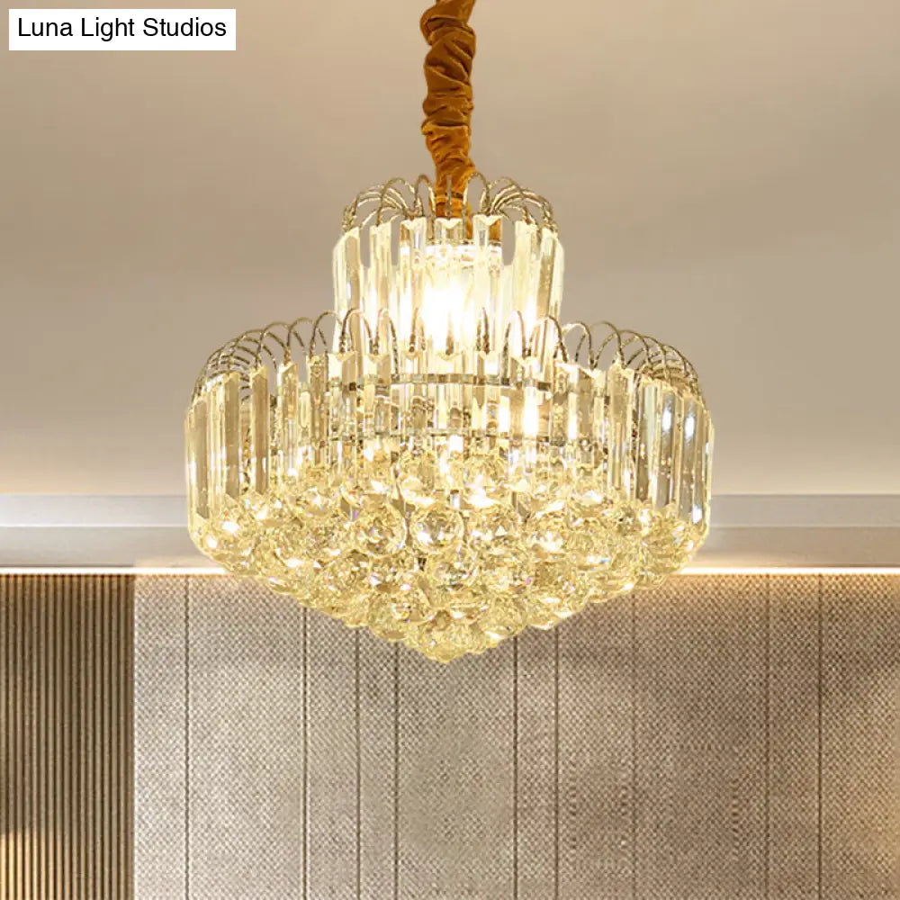 Modern Gold Conical Chandelier with Clear Crystal Shade - 6/8 Bulbs Drop Pendant Fixture