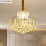 Modern Gold Conical Chandelier with Clear Crystal Shade - 6/8 Bulbs Drop Pendant Fixture