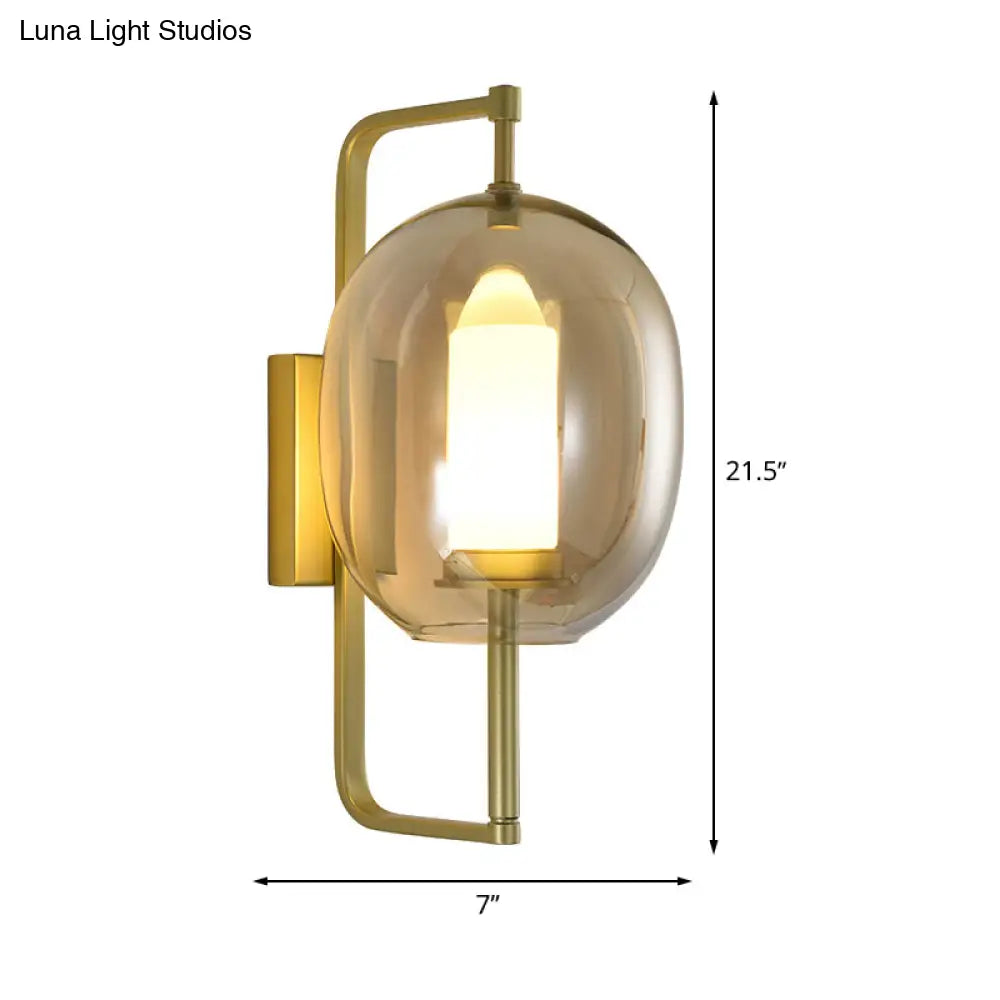 Modern Gold Corner Wall Sconce With Oval Clear Glass Shade
