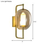 Modern Gold Corner Wall Sconce With Oval Clear Glass Shade