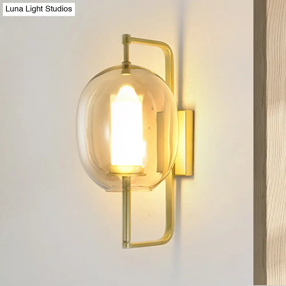 Modern Gold Corner Wall Sconce With Oval Clear Glass Shade