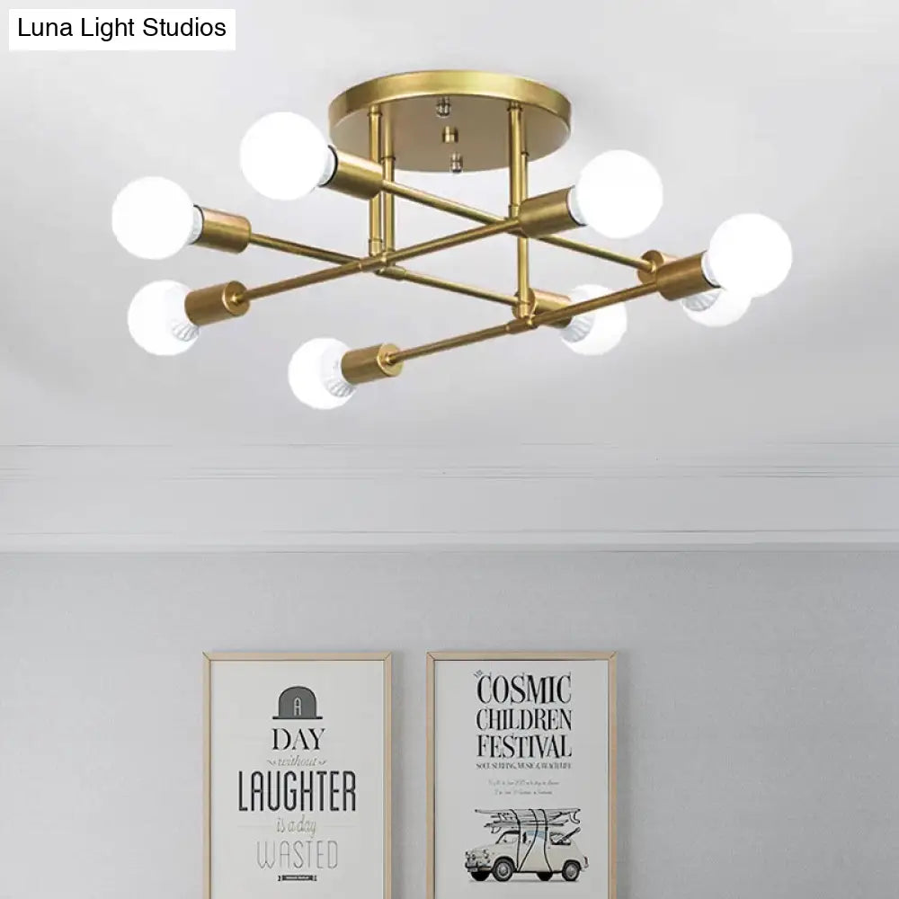 Modern Gold Crossed Lines Semi Flush Light Fixture With 6/8 Heads - Ceiling Mounted For Living Room