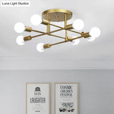 Modern Gold Crossed Lines Semi Flush Light Fixture With 6/8 Heads - Ceiling Mounted For Living Room