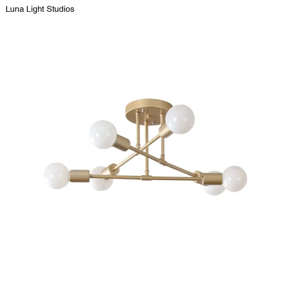 Modern Gold Crossed Lines Semi Flush Light Fixture With 6/8 Heads - Ceiling Mounted For Living Room