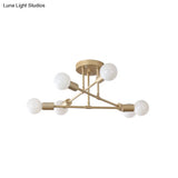 Modern Gold Crossed Lines Semi Flush Light Fixture With 6/8 Heads - Ceiling Mounted For Living Room