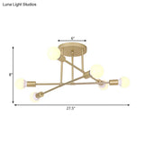 Modern Gold Crossed Lines Semi Flush Light Fixture With 6/8 Heads - Ceiling Mounted For Living Room