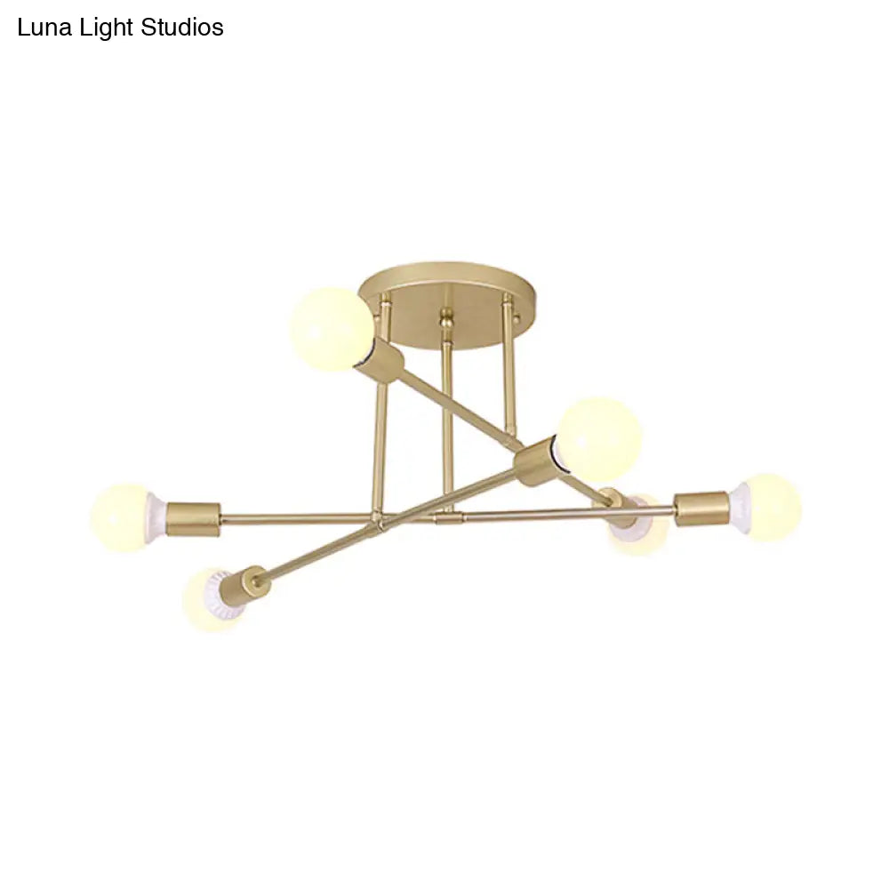 Modern Gold Crossed Lines Semi Flush Light Fixture With 6/8 Heads - Ceiling Mounted For Living Room