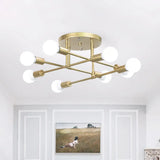 Modern Gold Crossed Lines Semi Flush Light Fixture With 6/8 Heads - Ceiling Mounted For Living Room