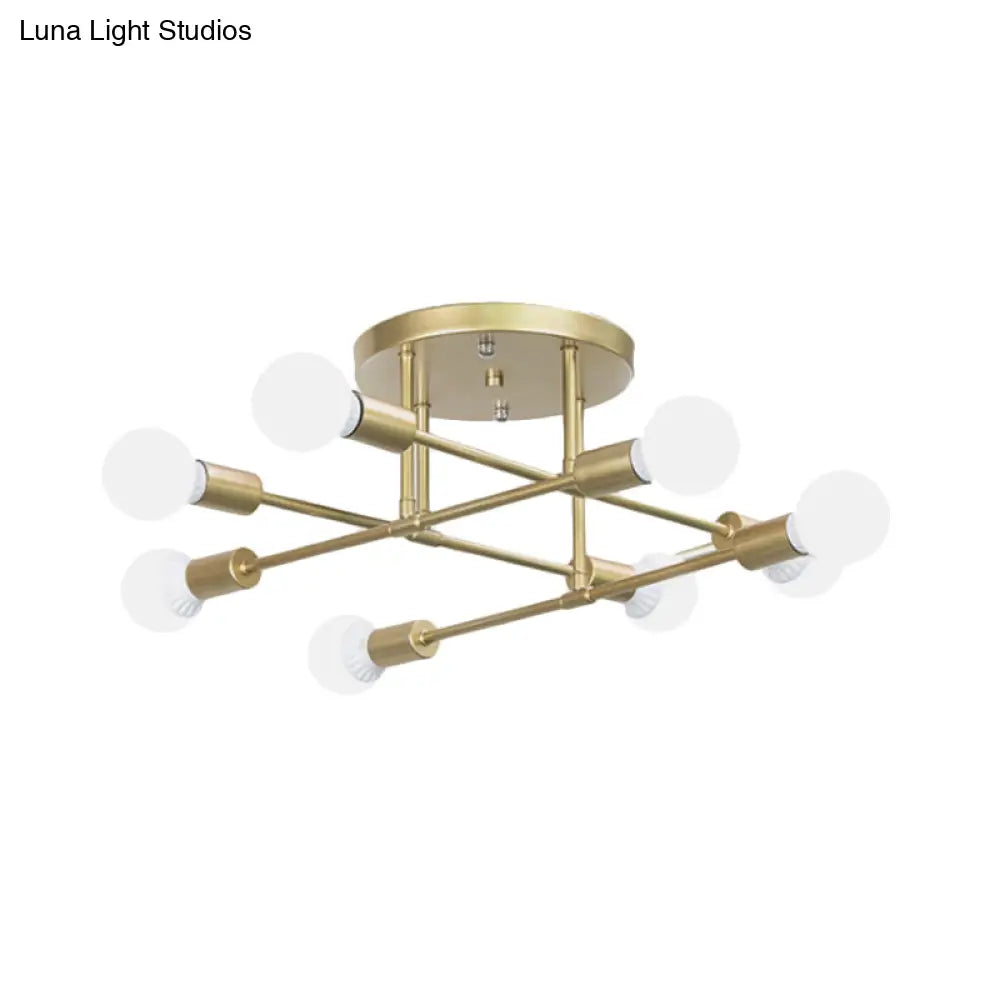 Modern Gold Crossed Lines Semi Flush Light Fixture With 6/8 Heads - Ceiling Mounted For Living Room