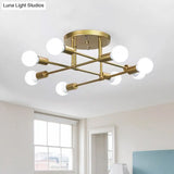 Modern Gold Crossed Lines Semi Flush Light Fixture With 6/8 Heads - Ceiling Mounted For Living Room