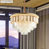 Modern Gold Crystal 5-Tier Round Chandelier - Led Ceiling Pendant Light For Dining Room