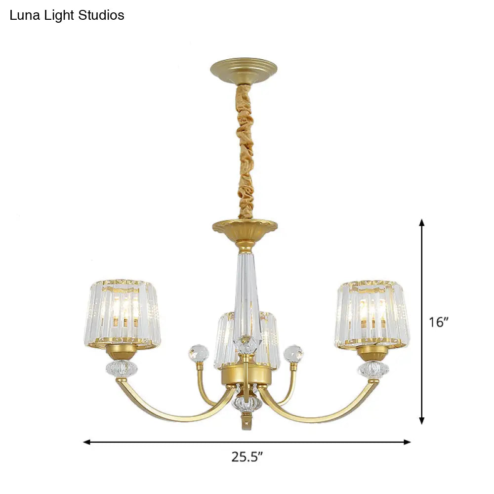 Modern Gold Crystal Block Chandelier - Barrel Design With 3/6 Lights Dining Room Lighting