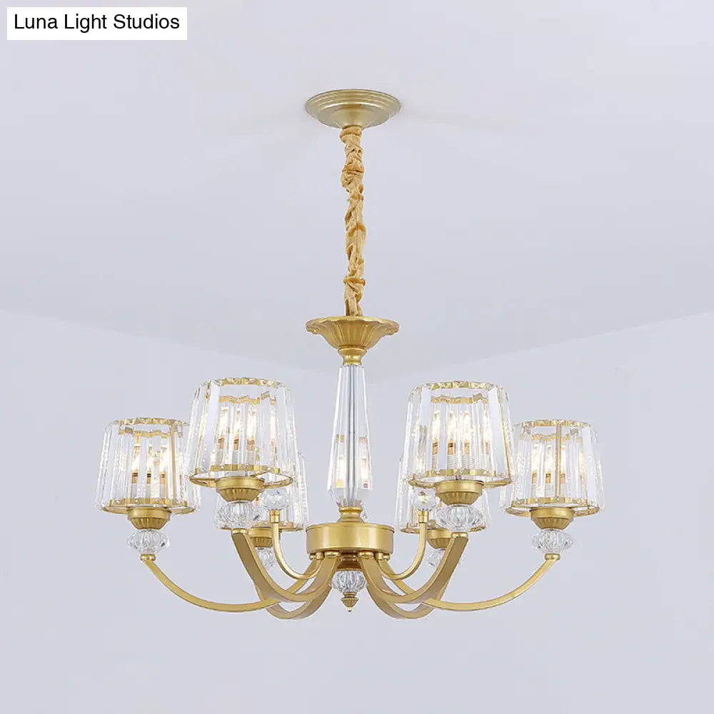 Modern Gold Crystal Block Chandelier - Barrel Design With 3/6 Lights Dining Room Lighting