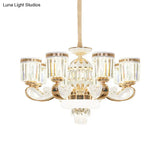 Modern Gold Crystal Block Pendant Chandelier - 6/8-Head Bell Design