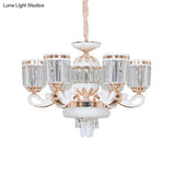Modern Gold Crystal Block Pendant Chandelier - 6/8-Head Bell Design