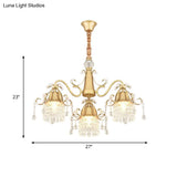 Modern Gold Crystal Drip Cylinder Chandelier With 3 Pendant Lights For Bedroom