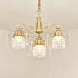 Modern Gold Crystal Drip Cylinder Chandelier With 3 Pendant Lights For Bedroom