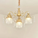 Modern Gold Crystal Drip Cylinder Chandelier With 3 Pendant Lights For Bedroom