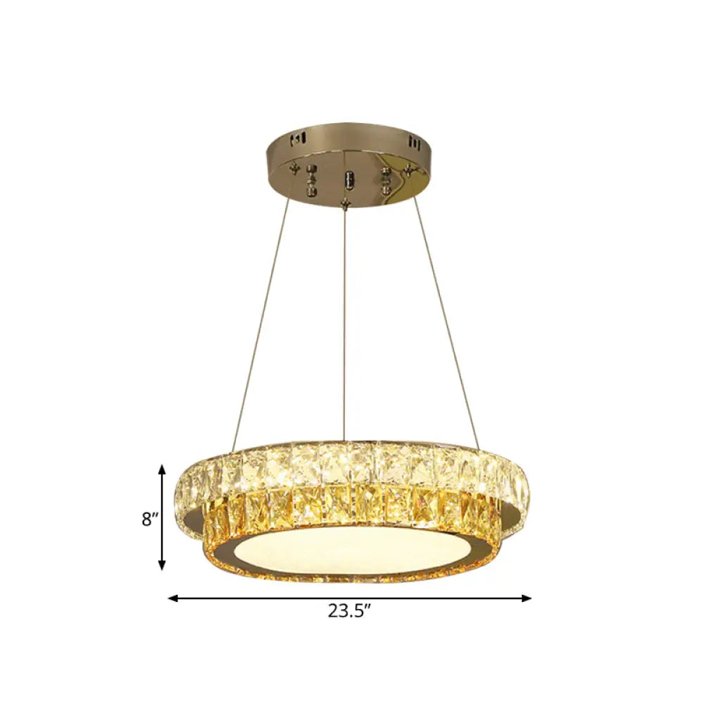 Modern Gold Crystal Embedded 2-Tier Round Led Chandelier - Dining Room Lighting Available In