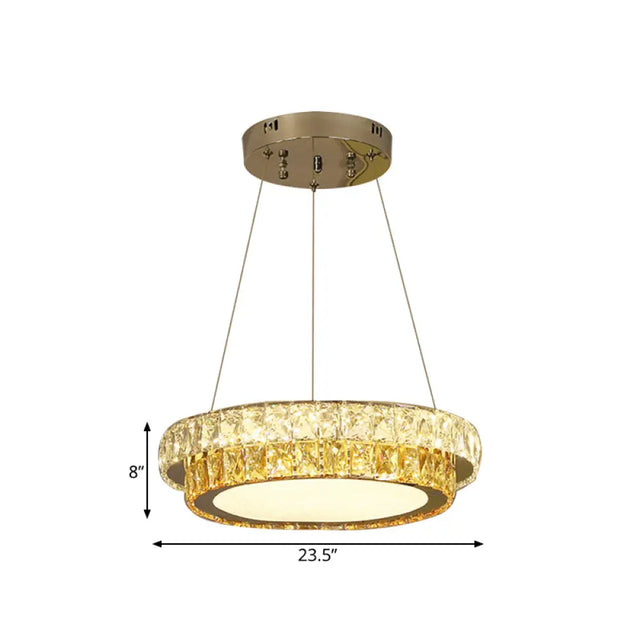 Modern Gold Crystal Embedded 2-Tier Round Led Chandelier - Dining Room Lighting Available In