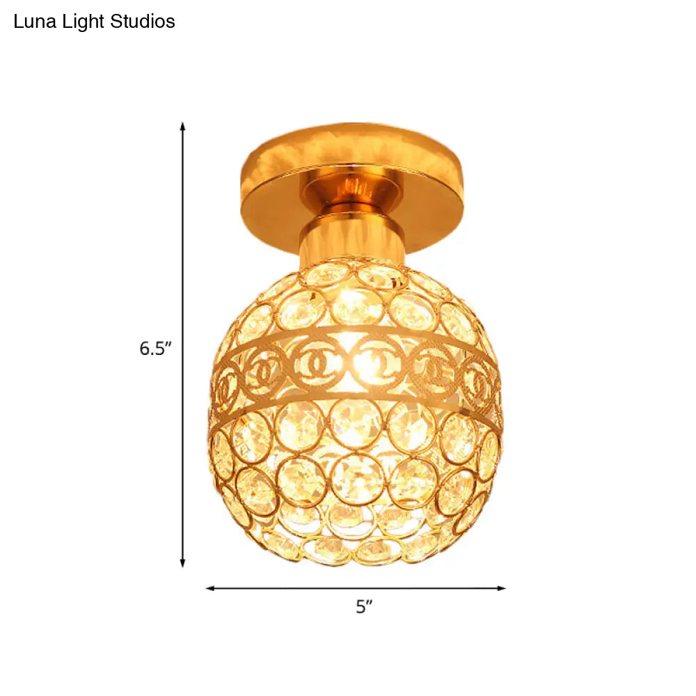 Modern Gold Crystal Flush Mount Ceiling Light - Globe/Cone Design For Hallways