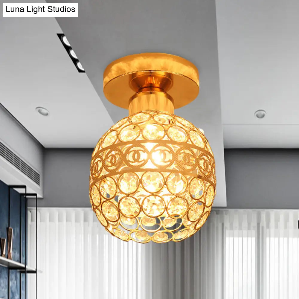 Modern Gold Crystal Flush Mount Ceiling Light - Globe/Cone Design For Hallways