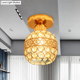 Modern Gold Crystal Flush Mount Ceiling Light - Globe/Cone Design For Hallways