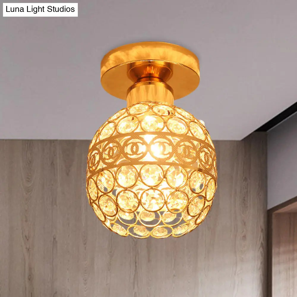 Modern Gold Crystal Flush Mount Ceiling Light - Globe/Cone Design For Hallways