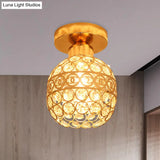 Modern Gold Crystal Flush Mount Ceiling Light - Globe/Cone Design For Hallways