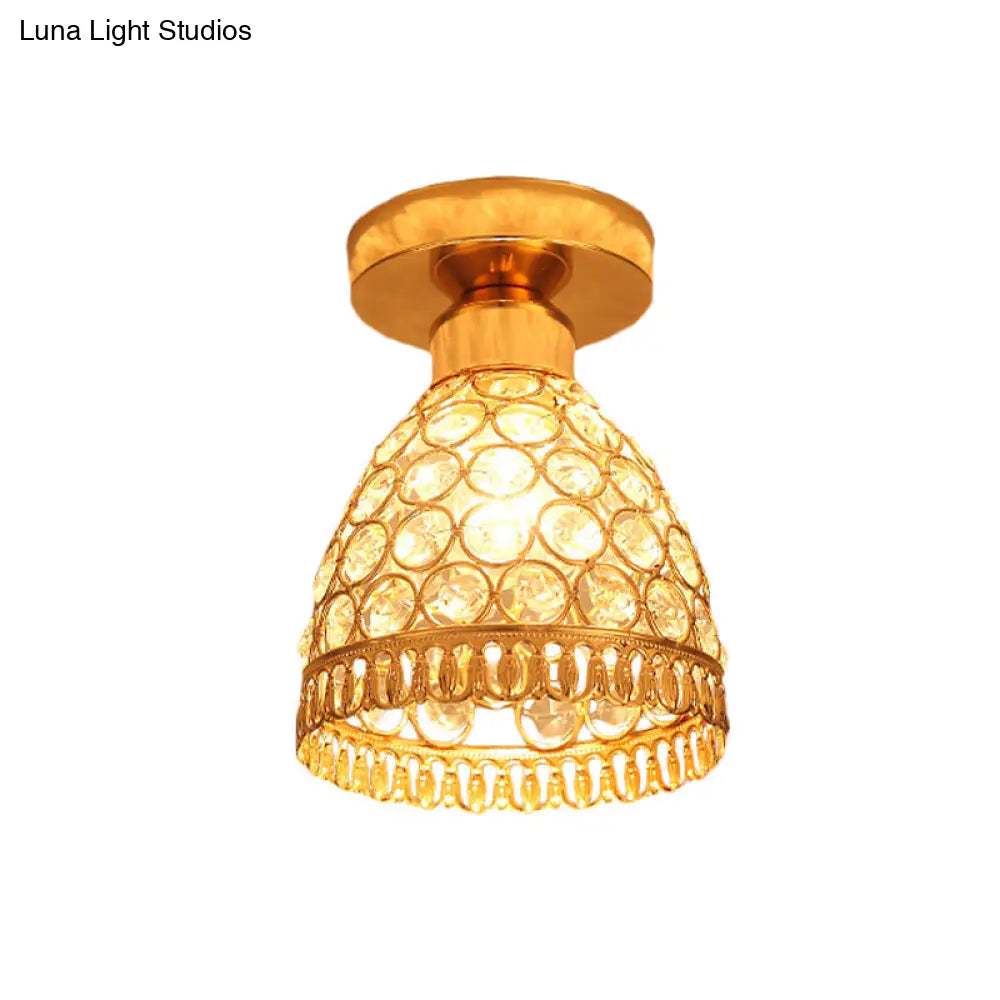 Modern Gold Crystal Flush Mount Ceiling Light - Globe/Cone Design For Hallways