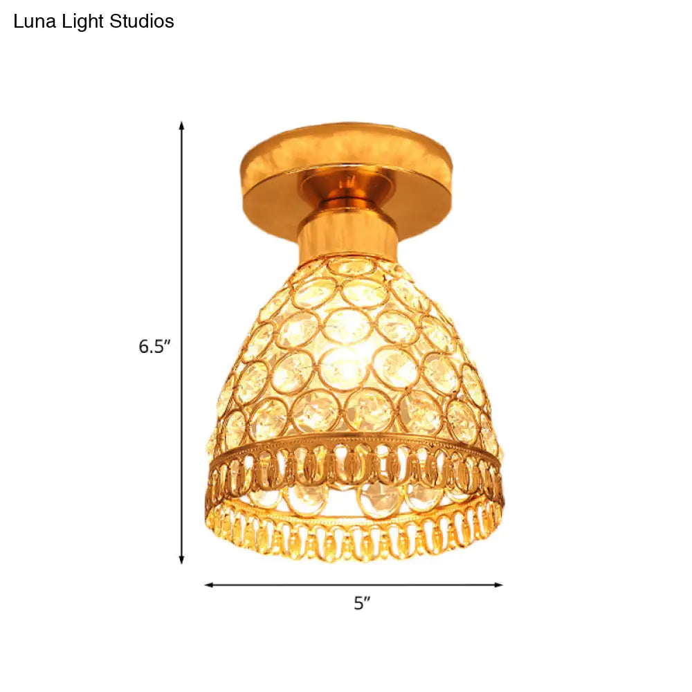 Modern Gold Crystal Flush Mount Ceiling Light - Globe/Cone Design For Hallways