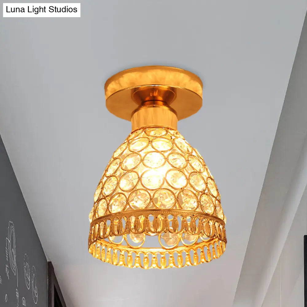 Modern Gold Crystal Flush Mount Ceiling Light - Globe/Cone Design For Hallways
