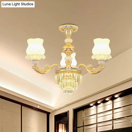 Modern Gold Crystal Glass Flower Ceiling Flush Light For Bedroom (3/6 Lights)