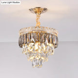 Modern Gold Crystal Leaf Chandelier - 3-Head Balcony Ceiling Lamp