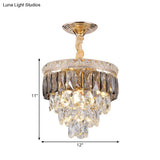 Modern Gold Crystal Leaf Chandelier - 3-Head Balcony Ceiling Lamp