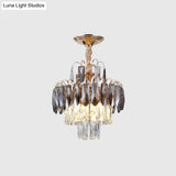 Modern Gold Crystal Leaf Chandelier - 3-Head Balcony Ceiling Lamp