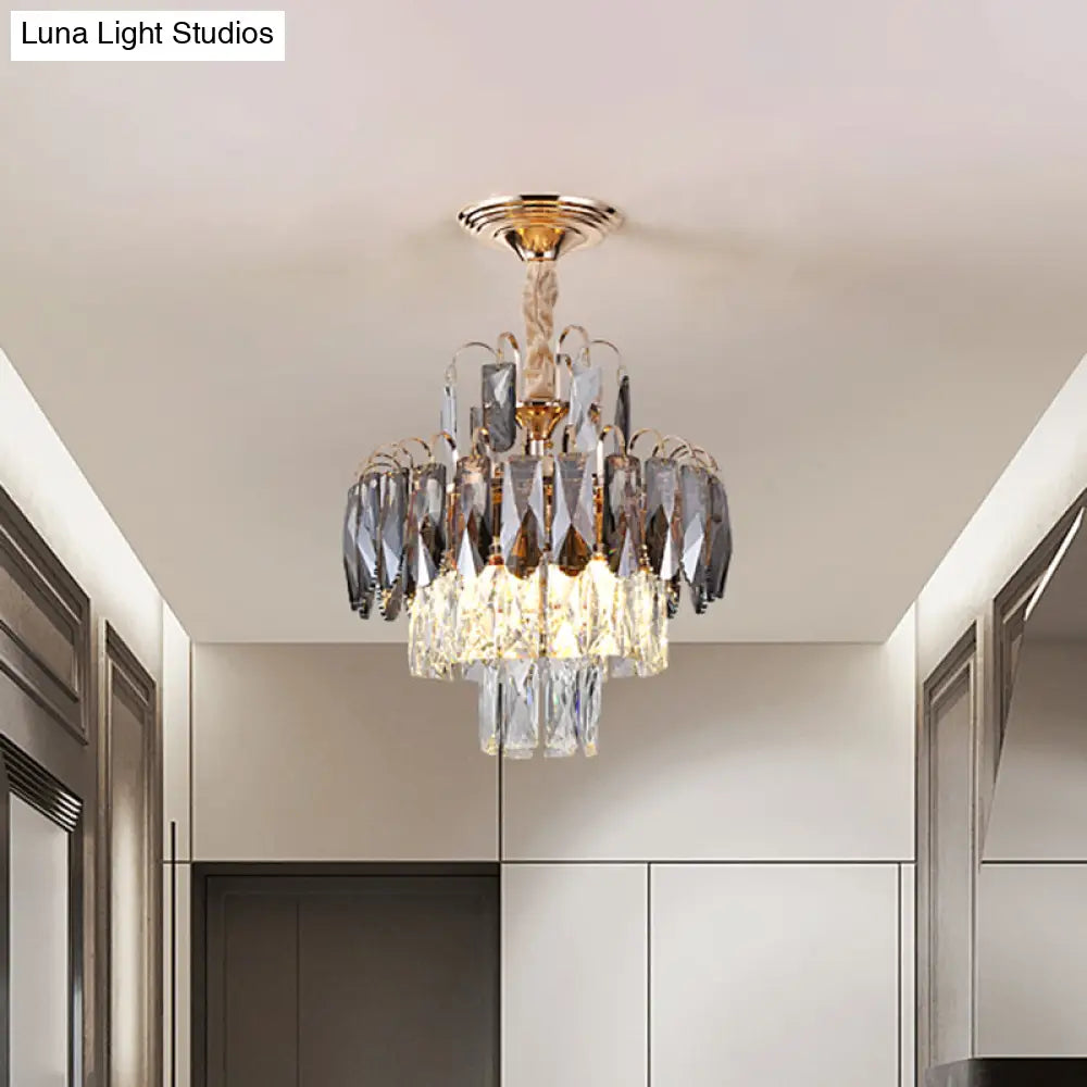 Modern Gold Crystal Leaf Chandelier - 3-Head Balcony Ceiling Lamp