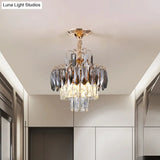 Modern Gold Crystal Leaf Chandelier - 3-Head Balcony Ceiling Lamp