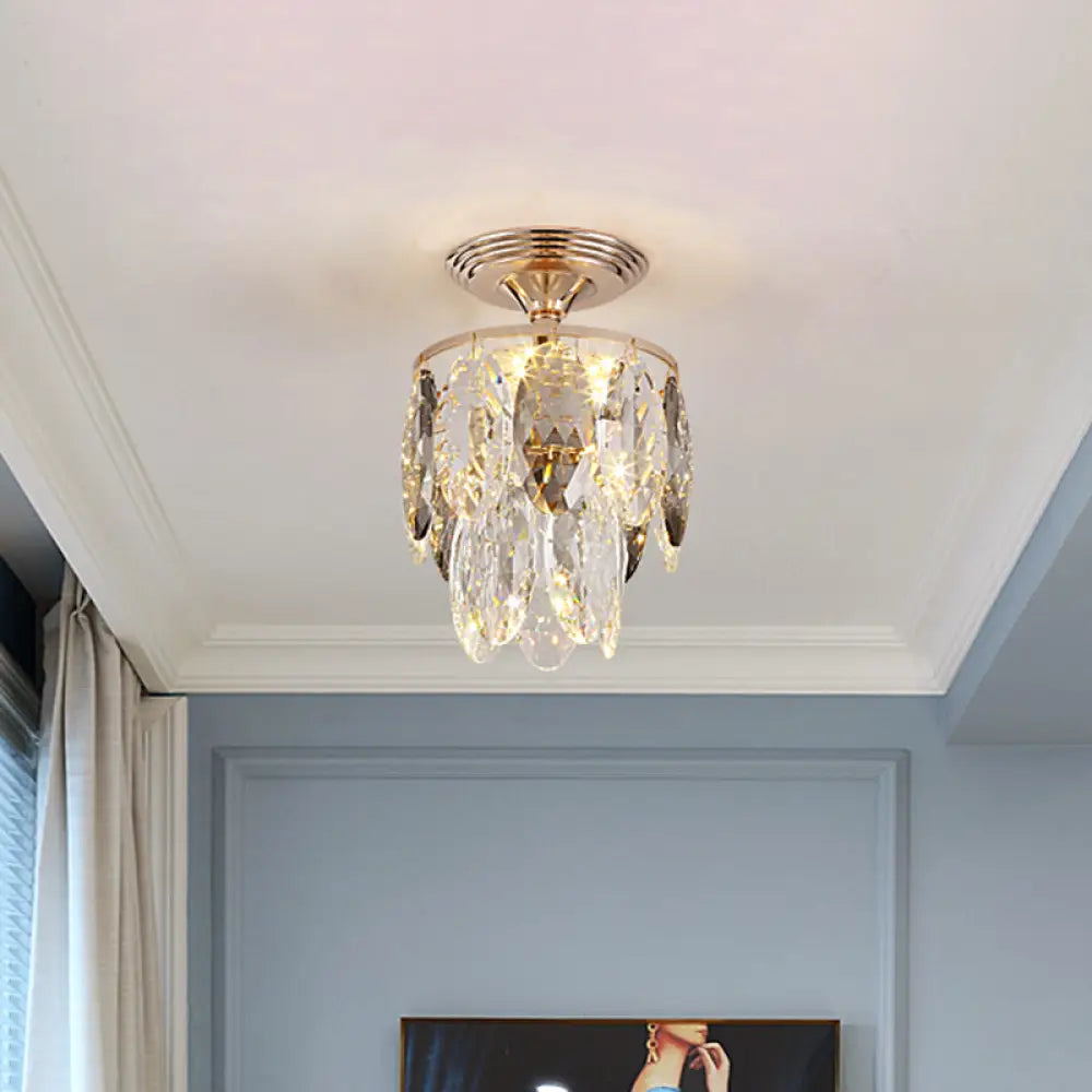 Modern Gold Crystal Leaf Chandelier - 3-Head Balcony Ceiling Lamp / C