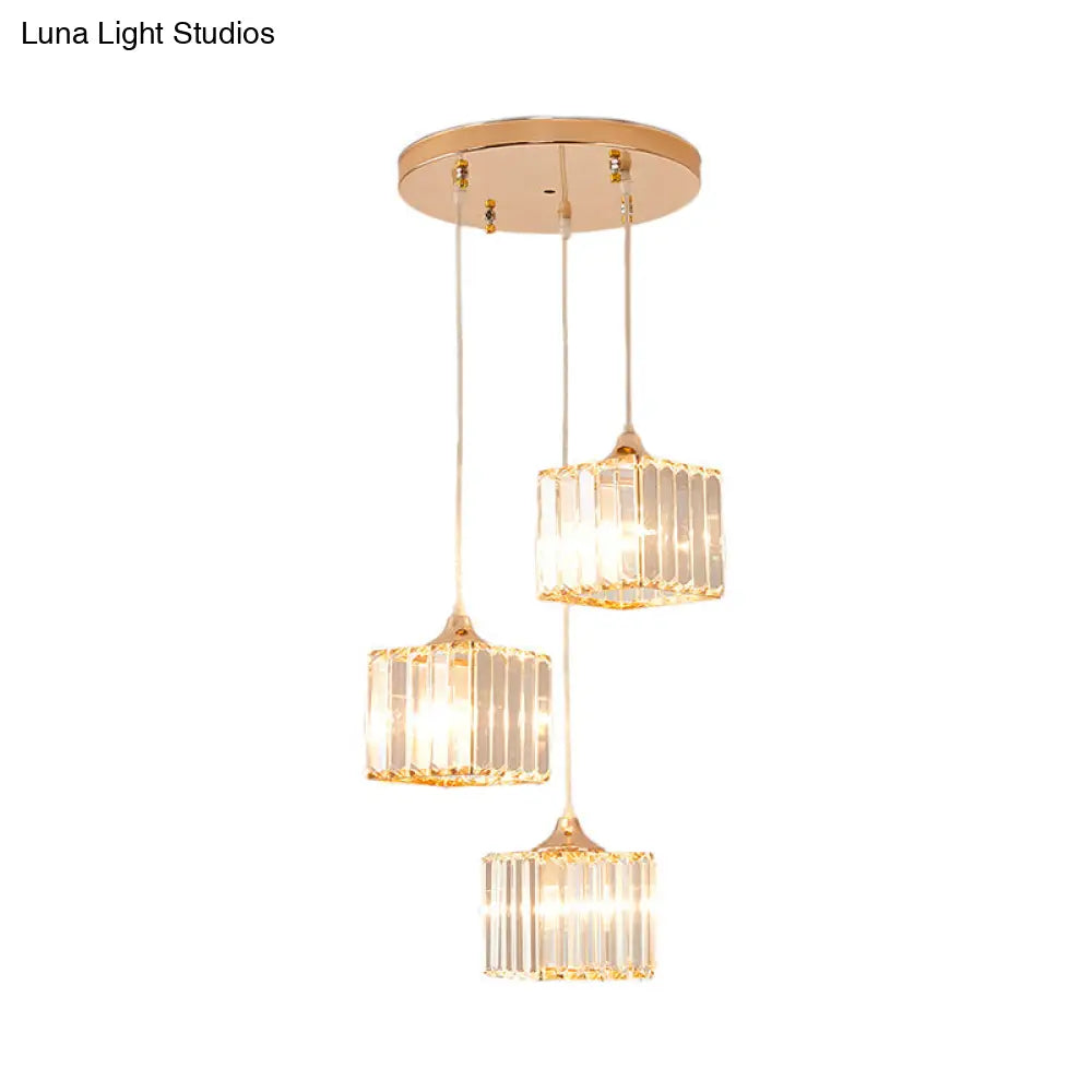 Modern Gold Crystal Prism Pendant Light Fixture With Round Canopy - Stylish Ceiling Hanging