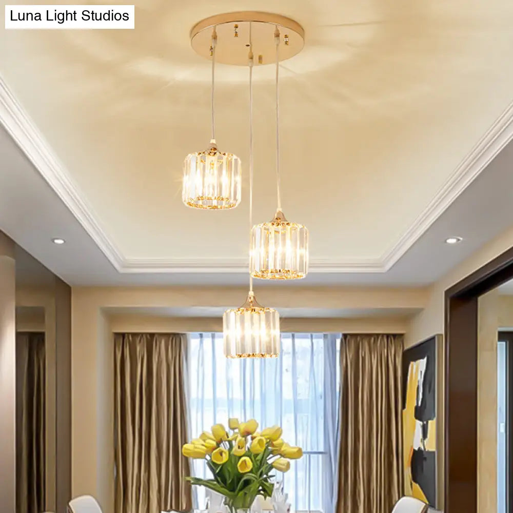 Modern Gold Crystal Prism Pendant Light Fixture With Round Canopy - Stylish Ceiling Hanging