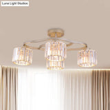 Modern Gold Crystal Shade Semi Flush Mount Ceiling Lamp For Dining Room (4/6-Bulb)