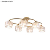 Modern Gold Crystal Shade Semi Flush Mount Ceiling Lamp For Dining Room (4/6-Bulb)