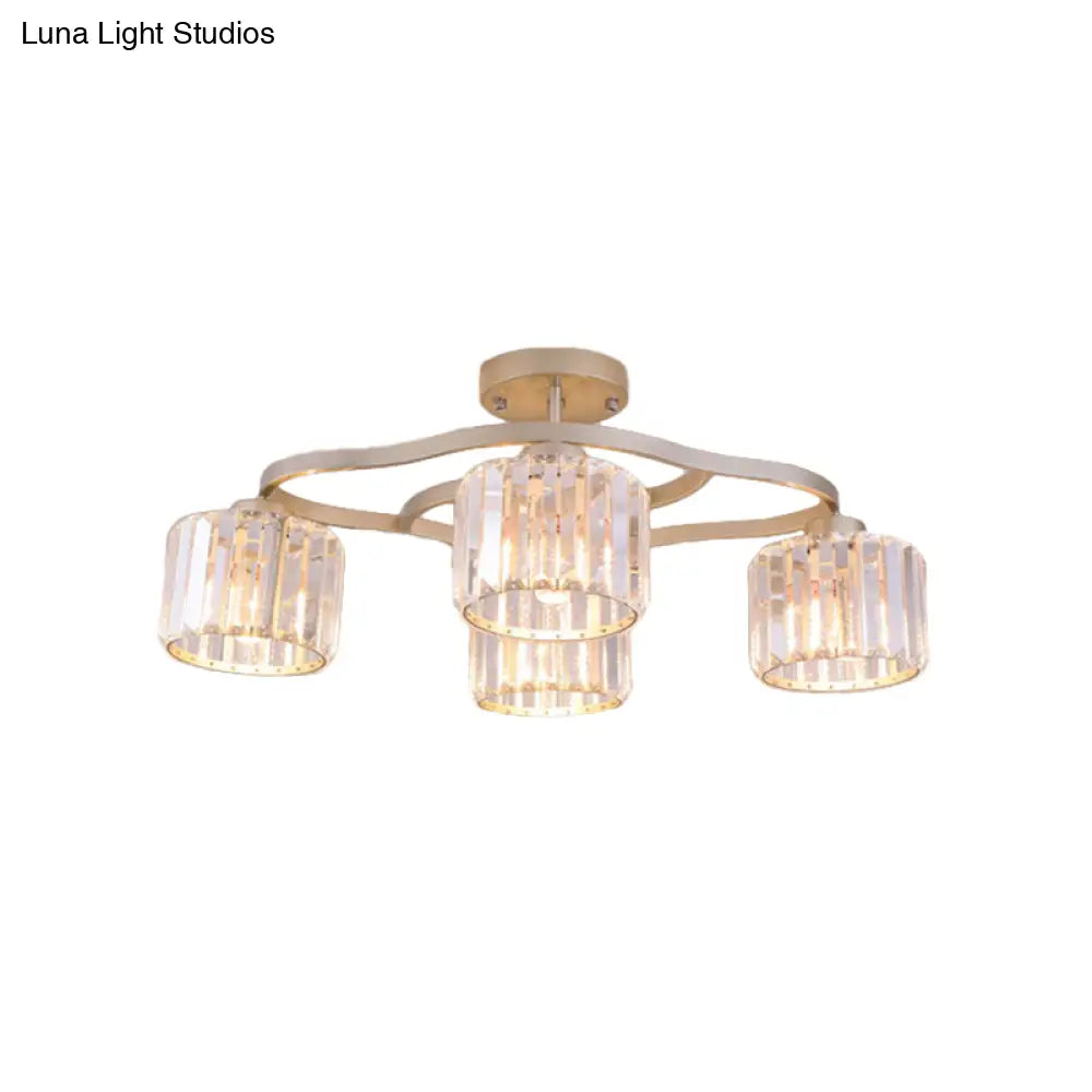 Modern Gold Crystal Shade Semi Flush Mount Ceiling Lamp For Dining Room (4/6-Bulb)